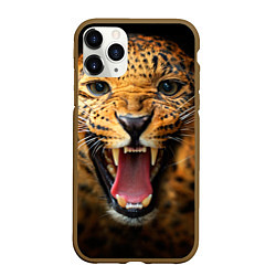 Чехол iPhone 11 Pro матовый Рык леопарда, цвет: 3D-коричневый
