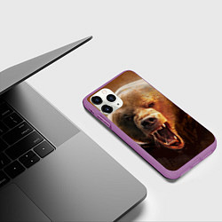 Чехол iPhone 11 Pro матовый Рык медведя, цвет: 3D-фиолетовый — фото 2