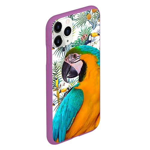 Чехол iPhone 11 Pro матовый Летний попугай / 3D-Фиолетовый – фото 2