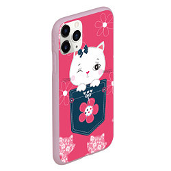 Чехол iPhone 11 Pro матовый Милая киска, цвет: 3D-розовый — фото 2