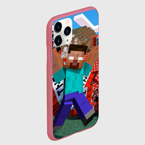 Чехол iPhone 11 Pro матовый Minecraft Man / 3D-Малиновый – фото 2