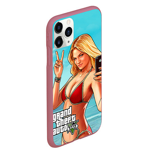 Чехол iPhone 11 Pro матовый GTA 5: Selfie Girl / 3D-Малиновый – фото 2