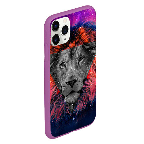 Чехол iPhone 11 Pro матовый Космический лев / 3D-Фиолетовый – фото 2