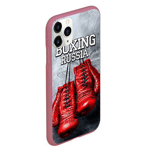 Чехол iPhone 11 Pro матовый Boxing Russia / 3D-Малиновый – фото 2