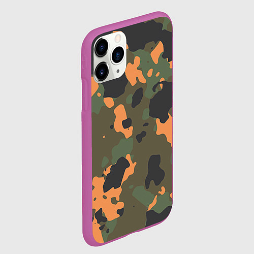 Чехол iPhone 11 Pro матовый Камуфляж: хаки/оранжевый / 3D-Фиолетовый – фото 2