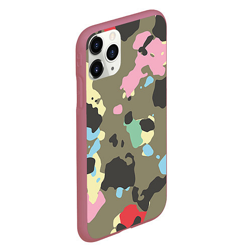 Чехол iPhone 11 Pro матовый Камуфляж: микс цветов / 3D-Малиновый – фото 2