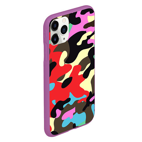 Чехол iPhone 11 Pro матовый Яркий камуфляж / 3D-Фиолетовый – фото 2
