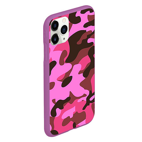 Чехол iPhone 11 Pro матовый Камуфляж: розовый/коричневый / 3D-Фиолетовый – фото 2