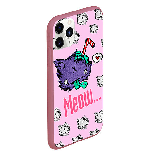 Чехол iPhone 11 Pro матовый Drop Dead: Meow / 3D-Малиновый – фото 2