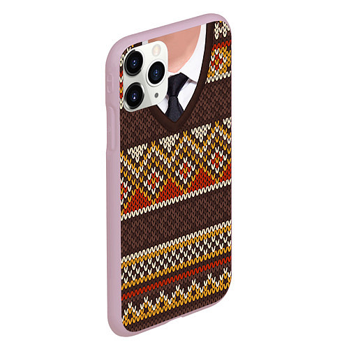 Чехол iPhone 11 Pro матовый Зимний узор с галстуком / 3D-Розовый – фото 2