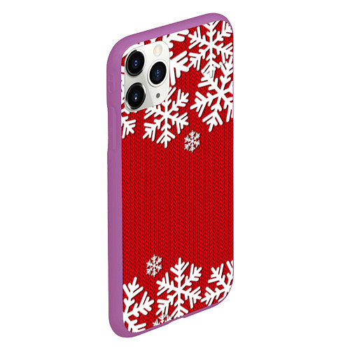 Чехол iPhone 11 Pro матовый Снежинки / 3D-Фиолетовый – фото 2
