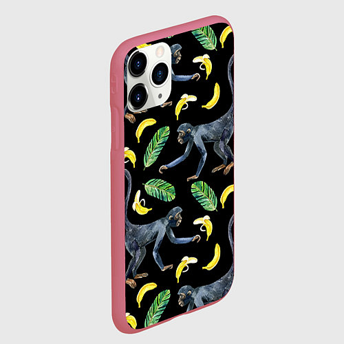 Чехол iPhone 11 Pro матовый Обезьянки и бананы / 3D-Малиновый – фото 2