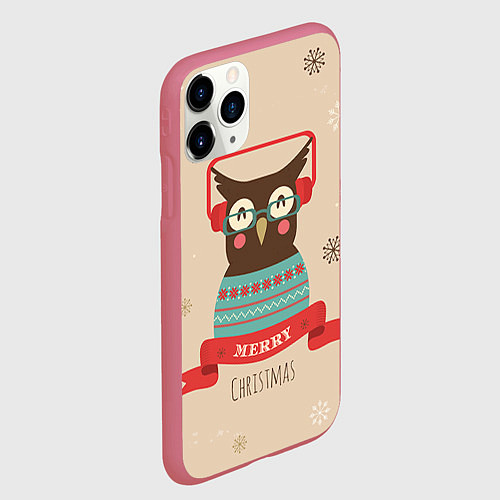 Чехол iPhone 11 Pro матовый Сова в наушниках / 3D-Малиновый – фото 2