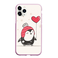 Чехол iPhone 11 Pro матовый Влюбленный пингвин, цвет: 3D-розовый