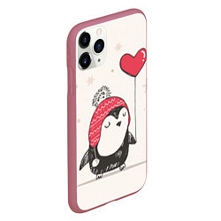 Чехол iPhone 11 Pro матовый Влюбленный пингвин, цвет: 3D-малиновый — фото 2