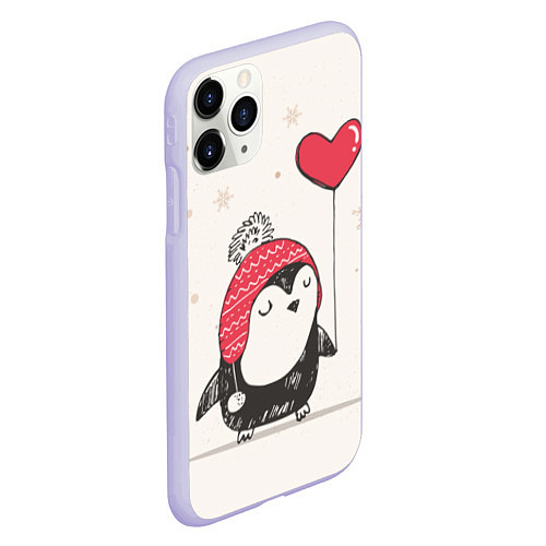 Чехол iPhone 11 Pro матовый Влюбленный пингвин / 3D-Светло-сиреневый – фото 2