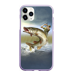 Чехол iPhone 11 Pro матовый Дерзская щука, цвет: 3D-светло-сиреневый
