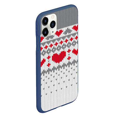 Чехол iPhone 11 Pro матовый Узор с сердечками / 3D-Тёмно-синий – фото 2