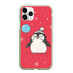 Чехол iPhone 11 Pro матовый Влюбленная пингвинка, цвет: 3D-салатовый