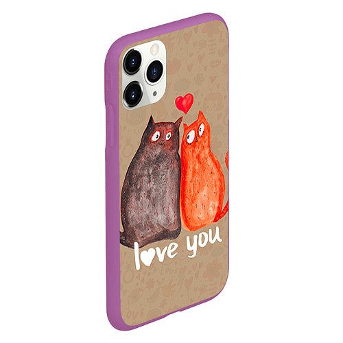 Чехол iPhone 11 Pro матовый Влюбленные котики / 3D-Фиолетовый – фото 2