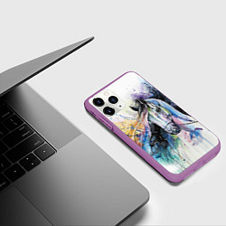 Чехол iPhone 11 Pro матовый Акварельная лошадь, цвет: 3D-фиолетовый — фото 2