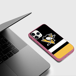 Чехол iPhone 11 Pro матовый Pittsburgh Penguins: Black, цвет: 3D-малиновый — фото 2
