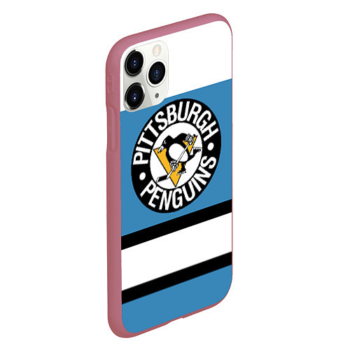 Чехол iPhone 11 Pro матовый Pittsburgh Penguins: White / 3D-Малиновый – фото 2