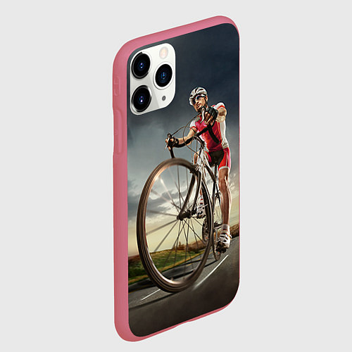 Чехол iPhone 11 Pro матовый Велогонщик / 3D-Малиновый – фото 2
