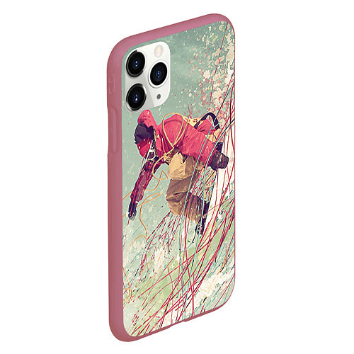 Чехол iPhone 11 Pro матовый Сноуборд / 3D-Малиновый – фото 2