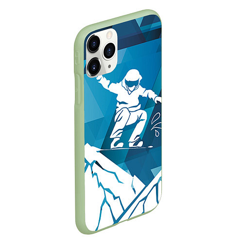 Чехол iPhone 11 Pro матовый Горы и сноубордист / 3D-Салатовый – фото 2