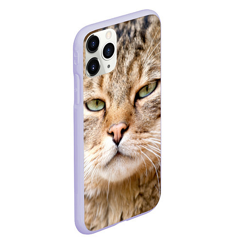 Чехол iPhone 11 Pro матовый Взгляд кошки / 3D-Светло-сиреневый – фото 2