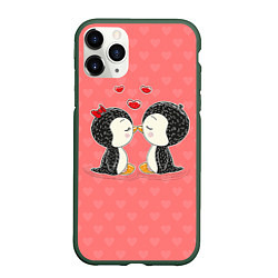 Чехол iPhone 11 Pro матовый Влюбленные пингвины, цвет: 3D-темно-зеленый