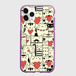 Чехол iPhone 11 Pro матовый Любящие котики, цвет: 3D-фиолетовый