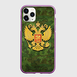 Чехол iPhone 11 Pro матовый Герб на камуфляже, цвет: 3D-фиолетовый