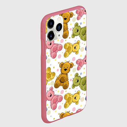 Чехол iPhone 11 Pro матовый Любимые медвежата / 3D-Малиновый – фото 2