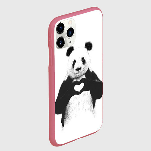 Чехол iPhone 11 Pro матовый Panda Love / 3D-Малиновый – фото 2