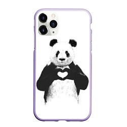Чехол iPhone 11 Pro матовый Panda Love, цвет: 3D-светло-сиреневый