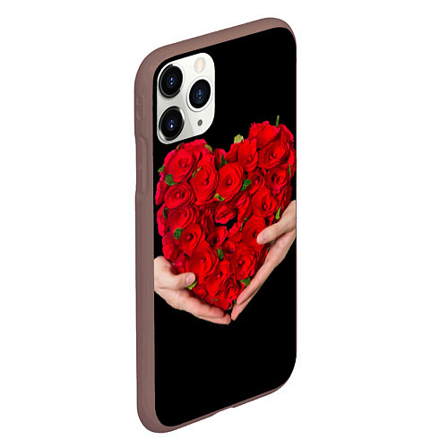 Чехол iPhone 11 Pro матовый Сердце роз в руках / 3D-Коричневый – фото 2