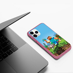 Чехол iPhone 11 Pro матовый Minecraft Summer, цвет: 3D-малиновый — фото 2