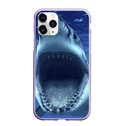 Чехол iPhone 11 Pro матовый Белая акула, цвет: 3D-светло-сиреневый