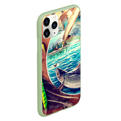Чехол iPhone 11 Pro матовый Истинный рыболов, цвет: 3D-салатовый — фото 2