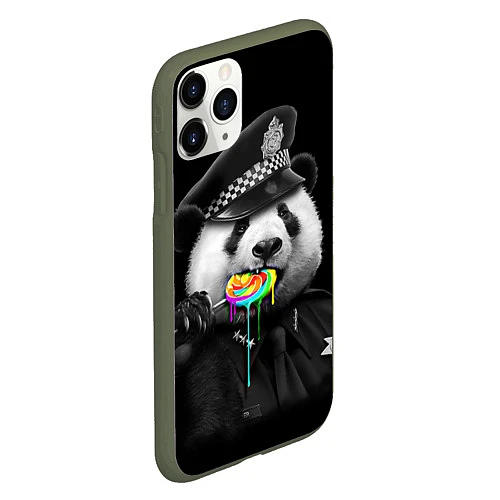 Чехол iPhone 11 Pro матовый Панда с карамелью / 3D-Темно-зеленый – фото 2