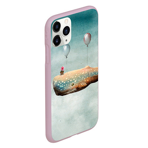 Чехол iPhone 11 Pro матовый Летящий кит / 3D-Розовый – фото 2