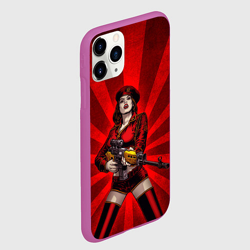 Чехол iPhone 11 Pro матовый Red alert girl / 3D-Фиолетовый – фото 2