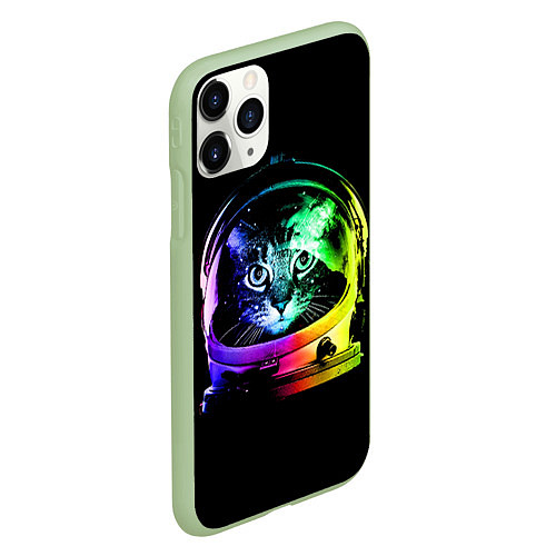 Чехол iPhone 11 Pro матовый Кот космонавт / 3D-Салатовый – фото 2