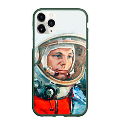 Чехол iPhone 11 Pro матовый Гагарин в полете, цвет: 3D-темно-зеленый