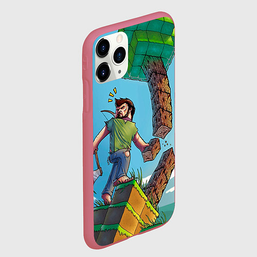 Чехол iPhone 11 Pro матовый Minecraft Woodcutter / 3D-Малиновый – фото 2