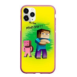 Чехол iPhone 11 Pro матовый Hello Minecraft, цвет: 3D-малиновый
