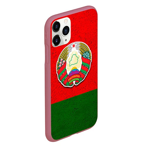 Чехол iPhone 11 Pro матовый Герб Беларуси / 3D-Малиновый – фото 2