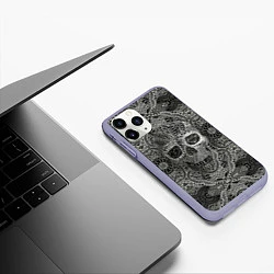 Чехол iPhone 11 Pro матовый Кружевной череп, цвет: 3D-светло-сиреневый — фото 2